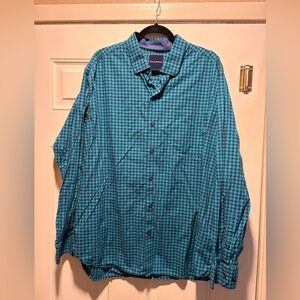 Tommy Bahama Teal and Navy Blue Plaid Button-Up Shirt